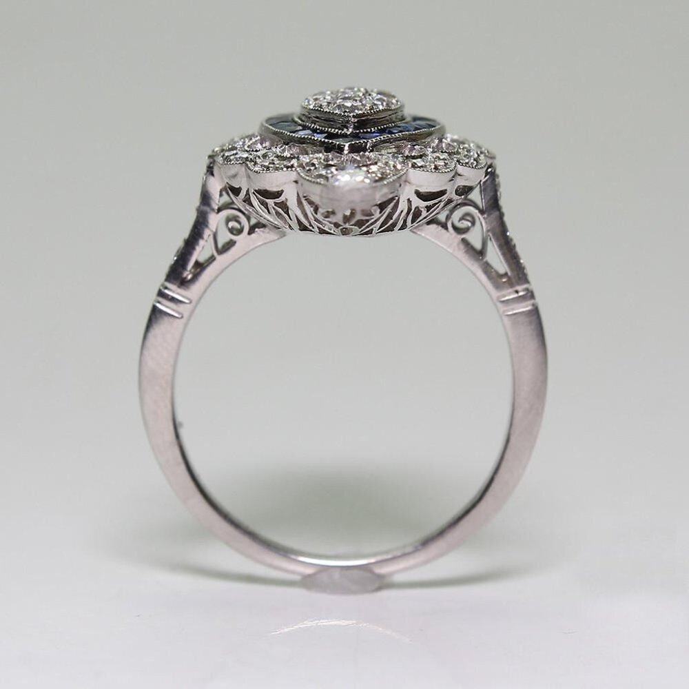 Antique Edwardian 925 Silver Cubic Zirconia Sapphire Ring - Picture 4 of 5